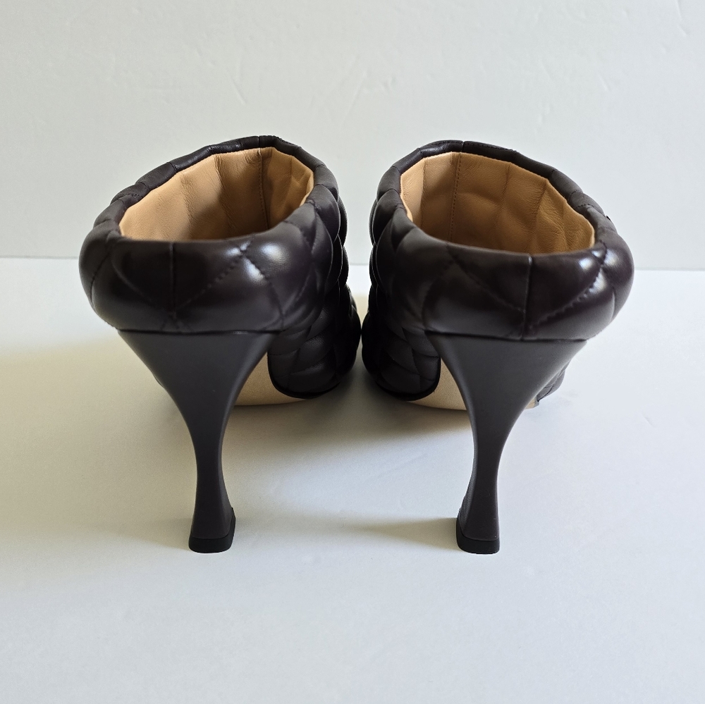 Bottega Veneta Quilted Leather Metallic Toe High Heel Mules Size 39 Wine… - Picture 9 of 15